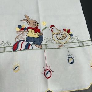 Stitched Bunny and Chicken Table Cloth